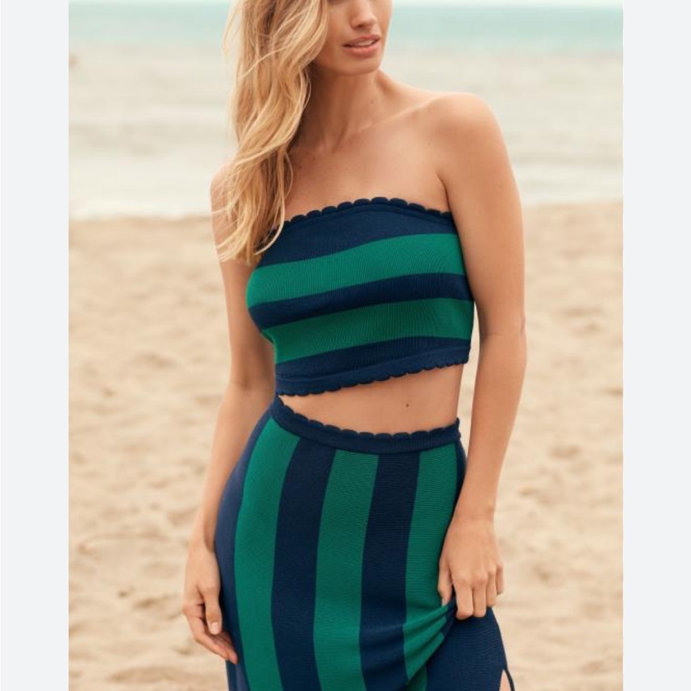 The Mandy Striped Strapless top - Green and Navy size XL